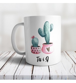 Чашка с кактусами и надписью "Ти і я"