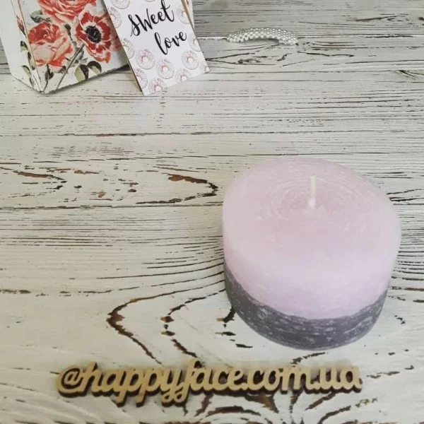 Свічка декоративна рожево-сіра 5х8 см